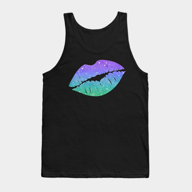 Pastel Green Blue Ombre Faux Glitter Lips Tank Top by Felicity-K